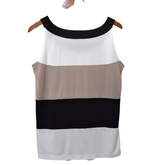 St. John Womens Sleeveless Colorblock Knit Top Bateau Neck Neutral - Size 10 - Picture 2 of 10